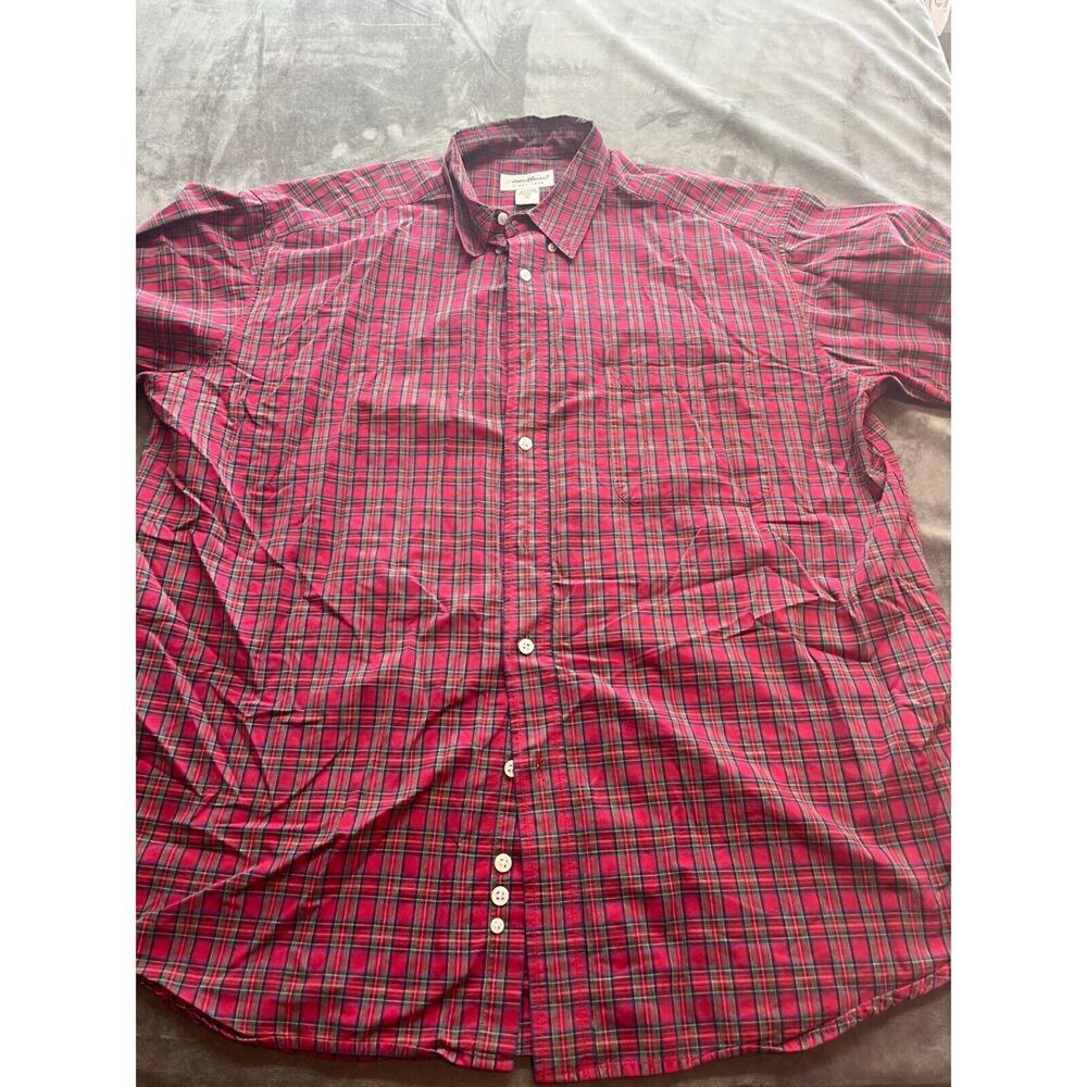 Eddie‎ Bauer Shirt Adult XL Red Blue Plaid Long Sleeve Button Front Mens